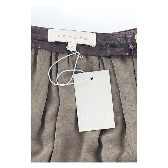 SANDRO NWT Joyau Leather Trim Bow Gathered Velvet Skirt - Picture 9 of 11